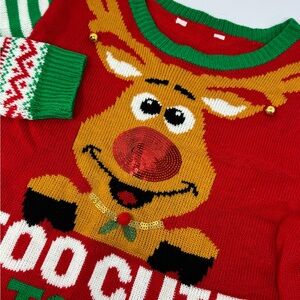 No Boundaries "Too Cute to be Naughty" Red Reindeer Christmas Sweater *READ* F1